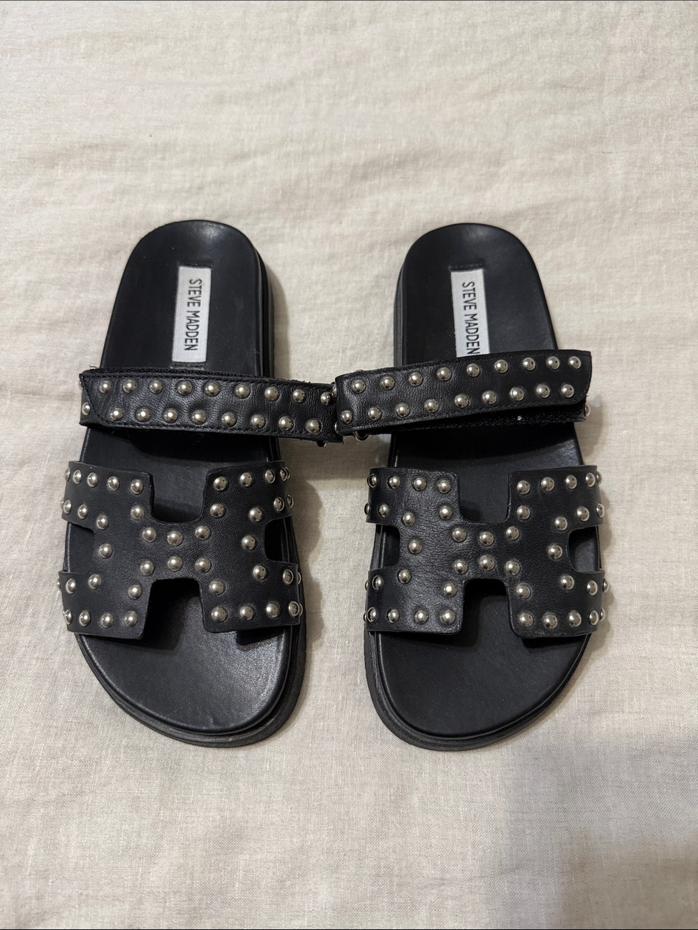 Steve Madden Black Studded Double-Strap Slide Sandals